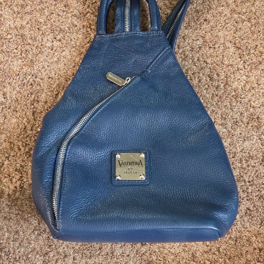 Valentina Navy Leather Backpack